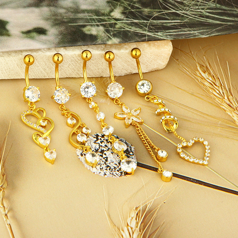 1 Piece Belly Rings Simple Style Shiny Round Heart Shape Bow Knot 316L Stainless Steel  Inlay Zircon