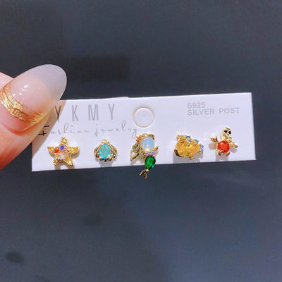 5 Pieces Set Sweet Cartoon Copper Ear Studs