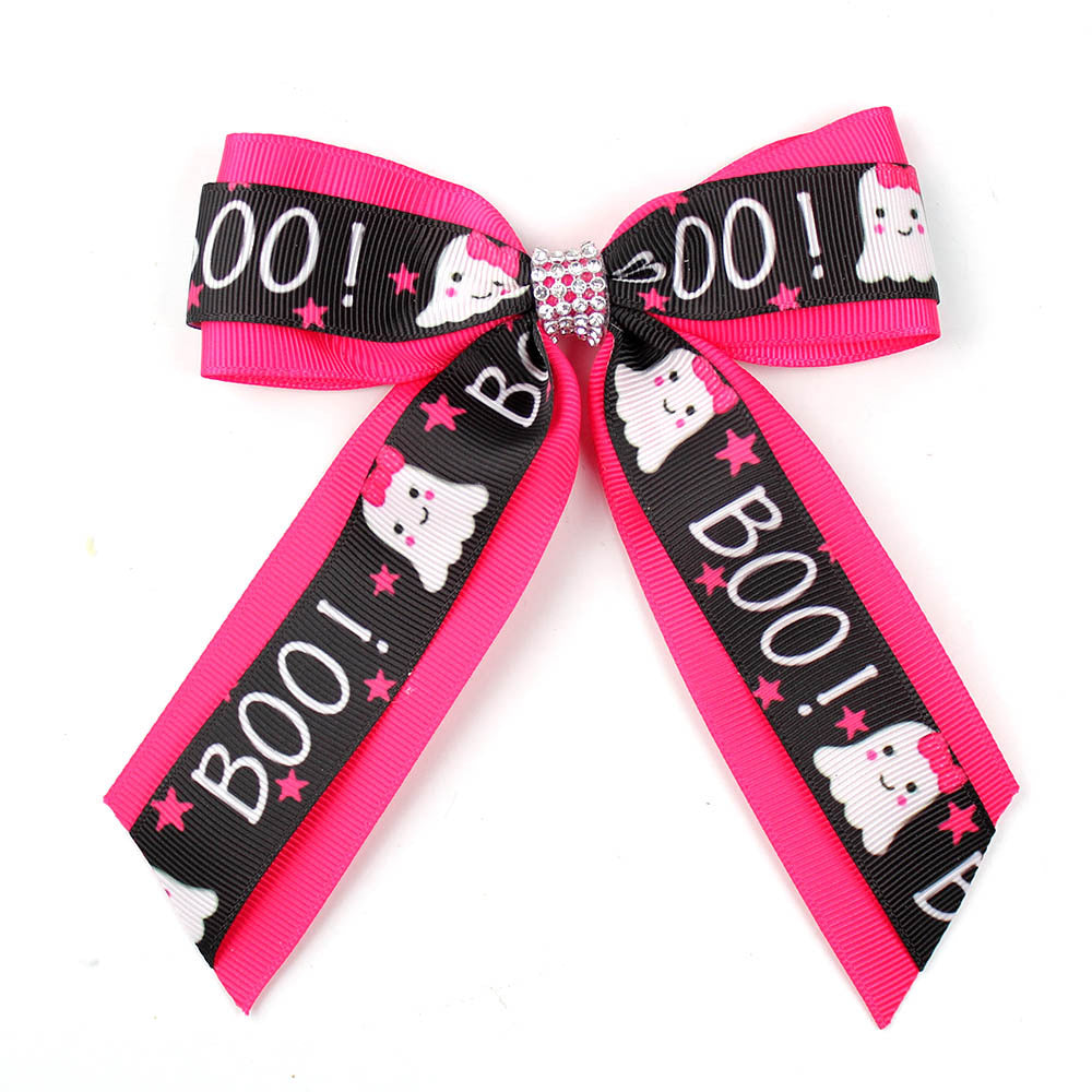 Girl'S Casual Pumpkin Bow Knot Ghost Cloth Inlay Rhinestones Hair Clip