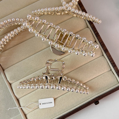 elegant geometric alloy inlay artificial pearls hair claws
