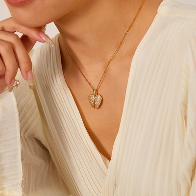 Jewelry Casual Elegant Heart Shape Wings 304 Stainless Steel Copper Zircon Pendant Necklace