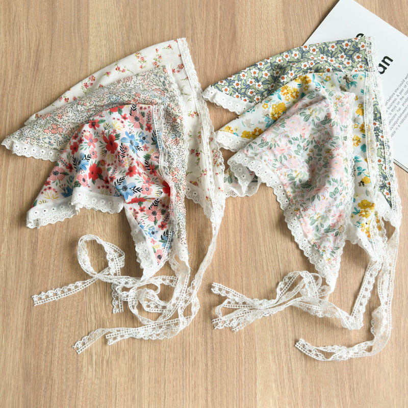 Three-State New Fresh Lace Edge Triangular Binder Small Floral Daisy Headcloth Long Summer Outing Hair Accessories