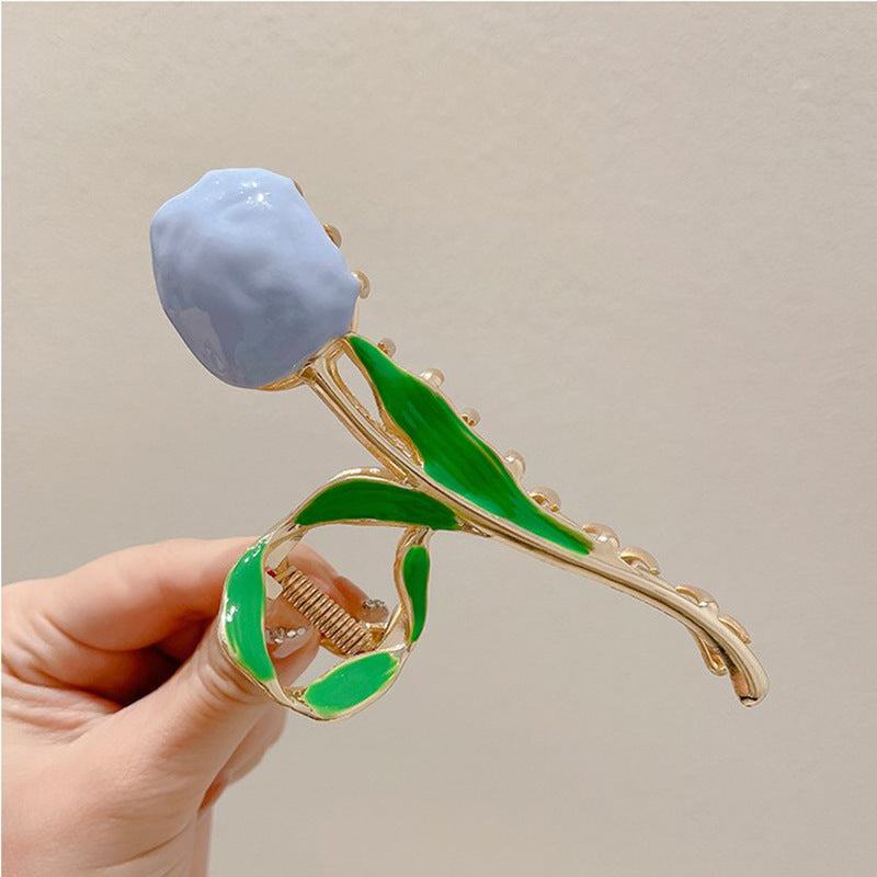 fashion flower metal plating artificial rhinestones hair claws 1 piece