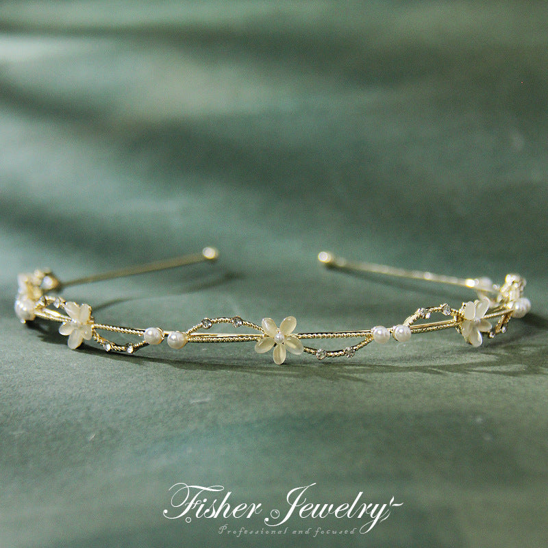 fashion flower alloy inlay artificial pearls rhinestones hair band 1 piece