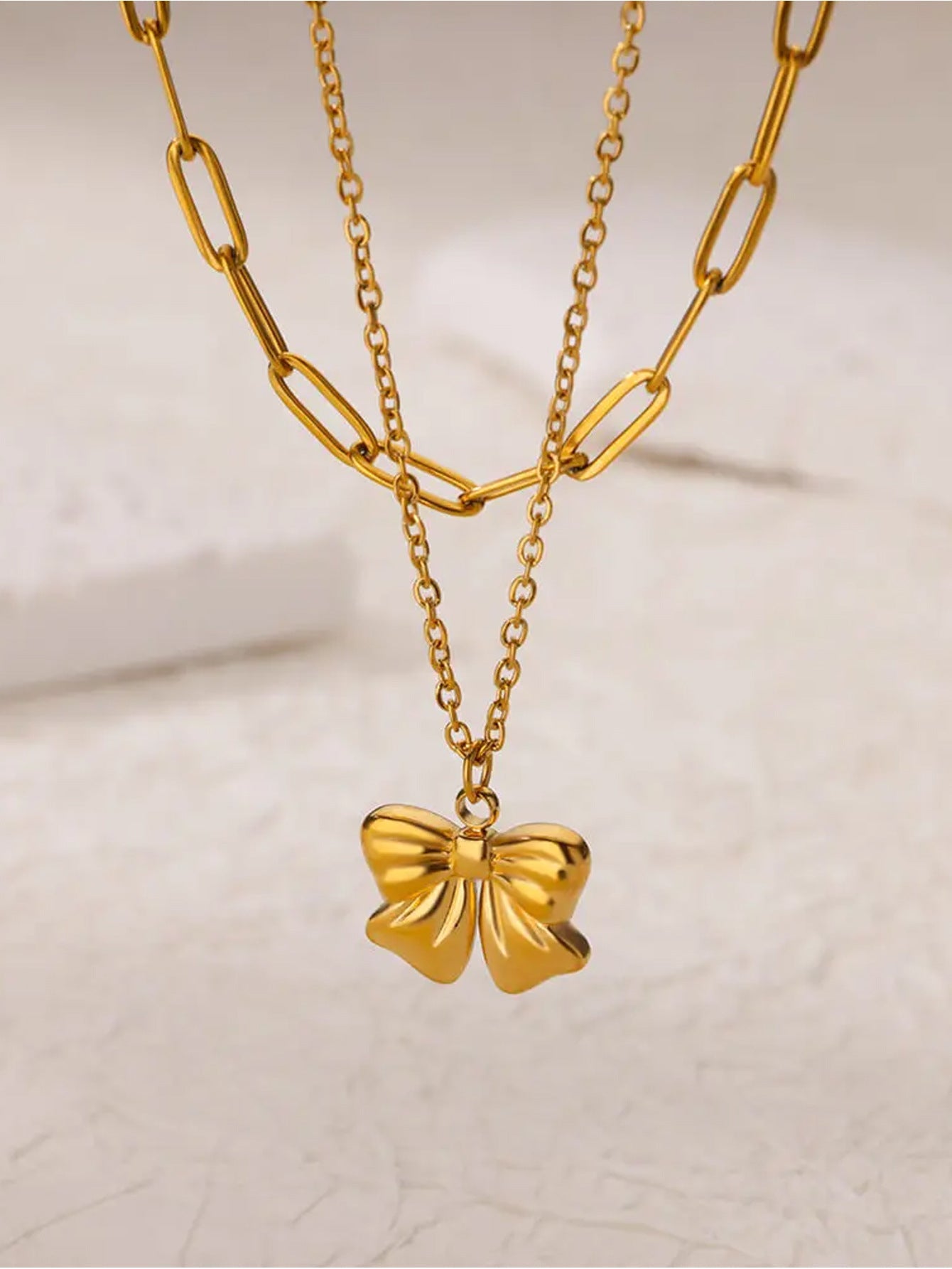 Jewelry Elegant Streetwear Bow Knot 304 Stainless Steel Plating Double Layer Necklaces