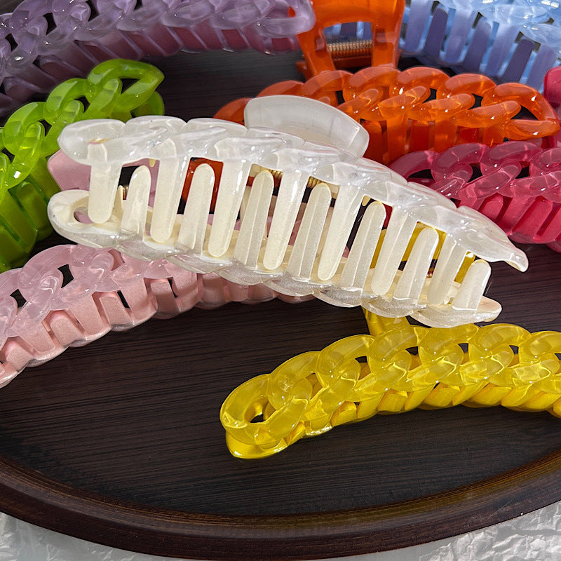 simple large semi-transparent candy color chain hair claw shark clip