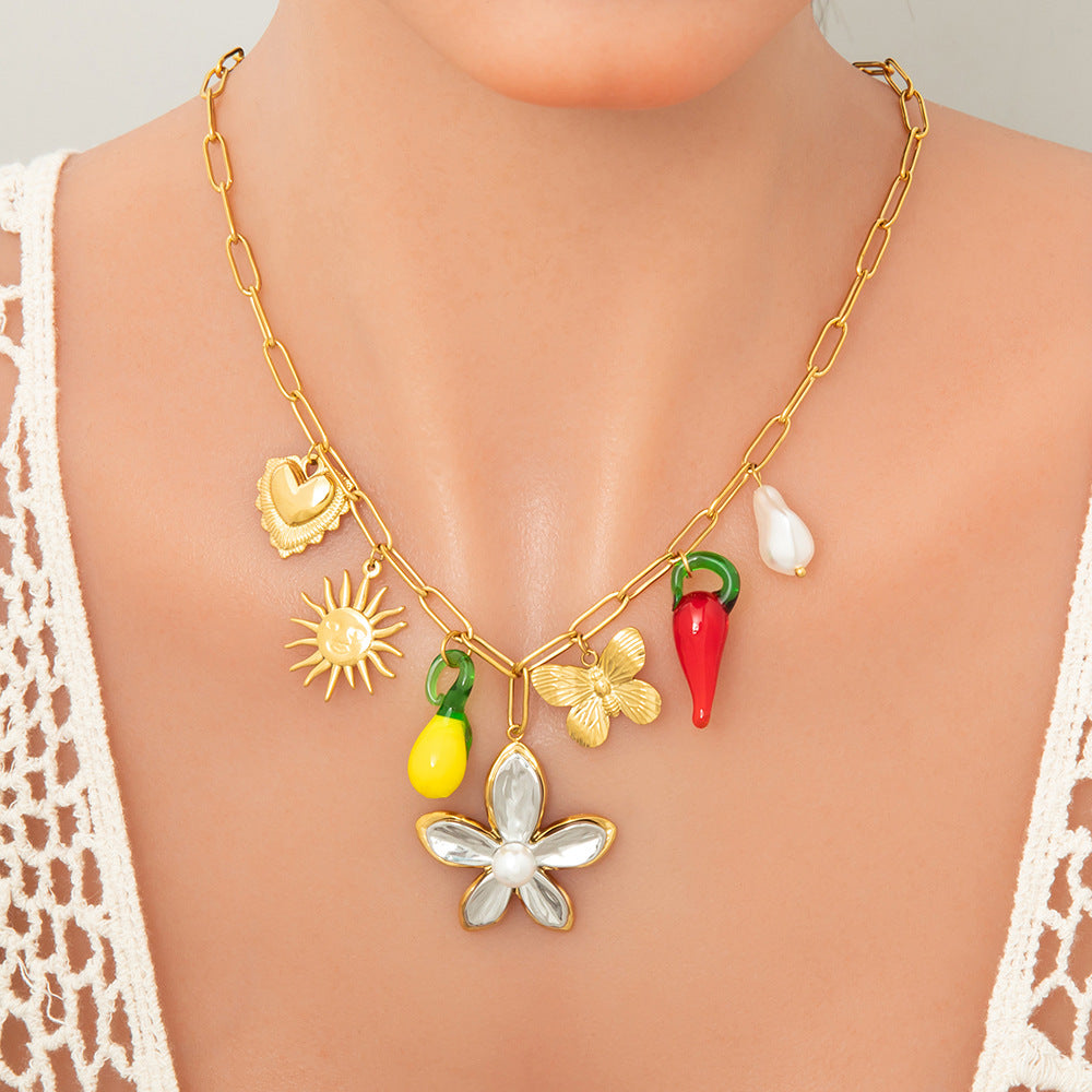 Jewelry Elegant Classic Style Streetwear Heart Shape 304 Stainless Steel Plating Multi Charms Necklace