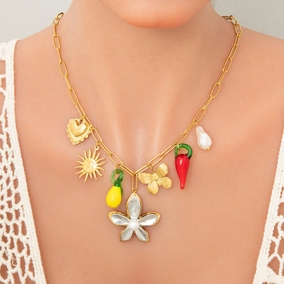 Jewelry Elegant Classic Style Streetwear Heart Shape 304 Stainless Steel Plating Multi Charms Necklace