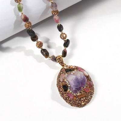Bohemian Water Droplets natural stone Beaded Chain Pendant Necklace In Bulk