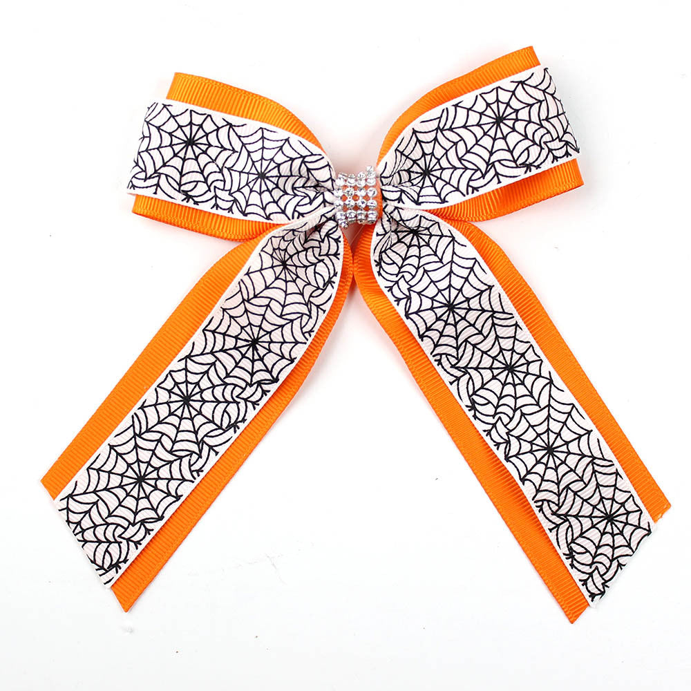 Girl'S Casual Pumpkin Bow Knot Ghost Cloth Inlay Rhinestones Hair Clip