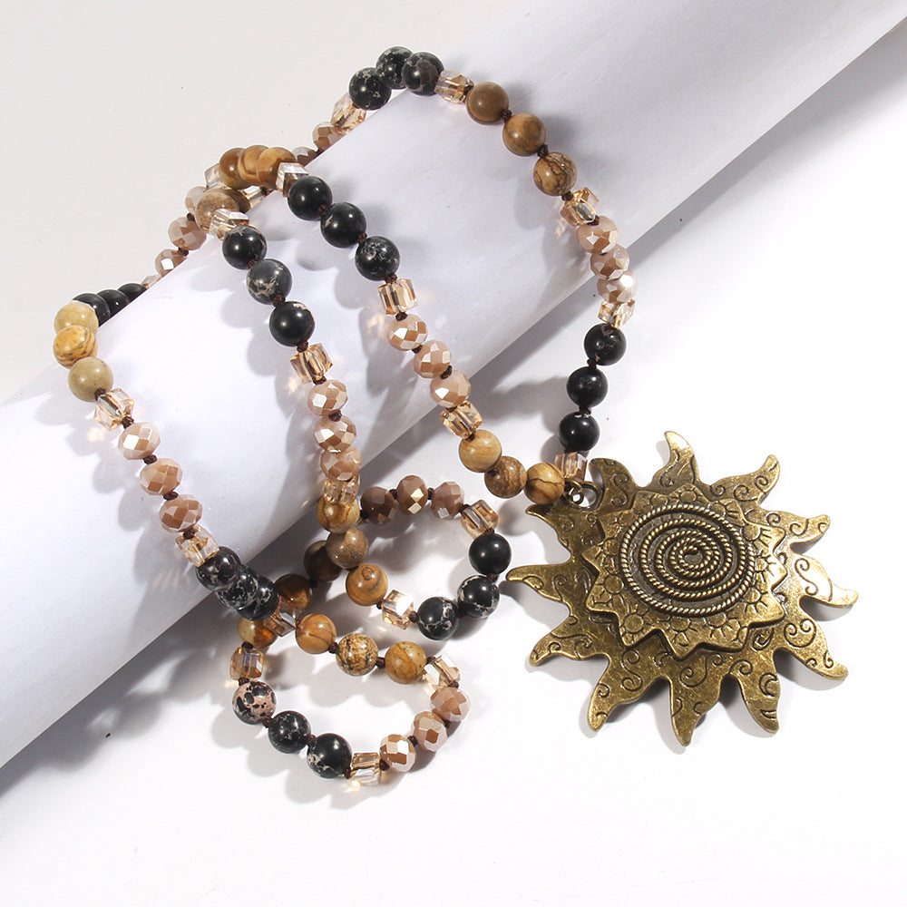 Bohemian Sun natural stone Beaded Chain Pendant Necklace In Bulk