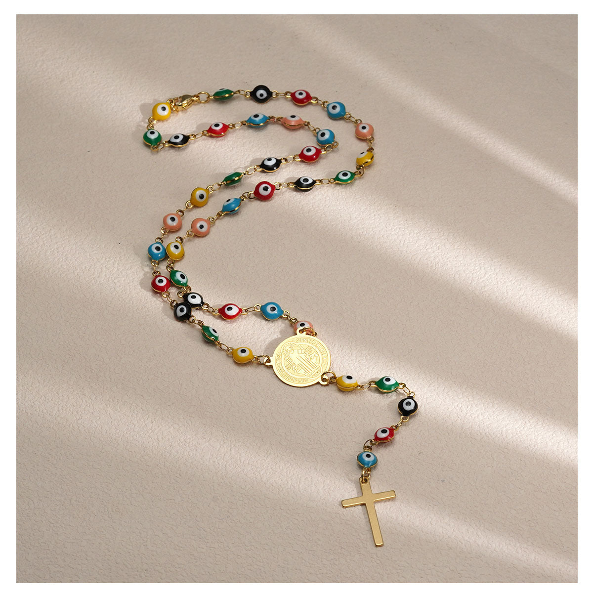 Jewelry Elegant Cross Devil's Eye Titanium Steel Enamel Pendant Necklace