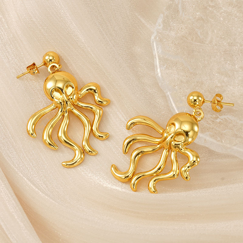 1 Pair Retro Simple Style Octopus Polishing Titanium Steel 18K Gold Plated Drop Earrings