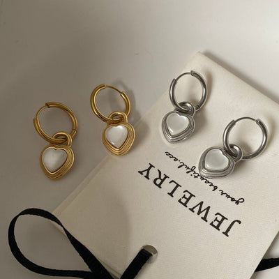 Jewelry Elegant Heart Shape Titanium Steel Opal Inlay Jewelry Set