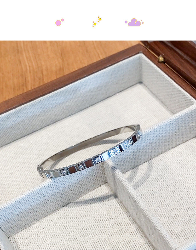 Simple Style Geometric Titanium Steel Zircon Bangle In Bulk