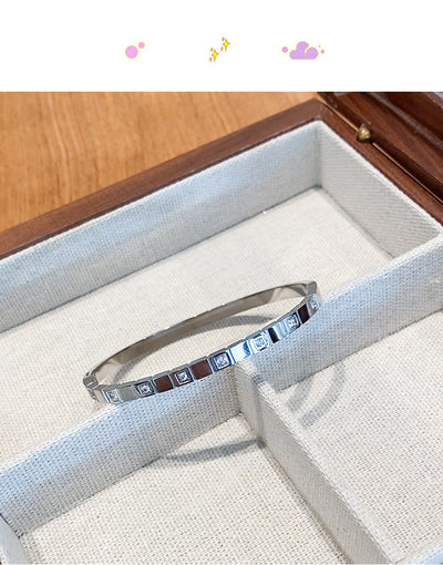 Simple Style Geometric Titanium Steel Zircon Bangle In Bulk