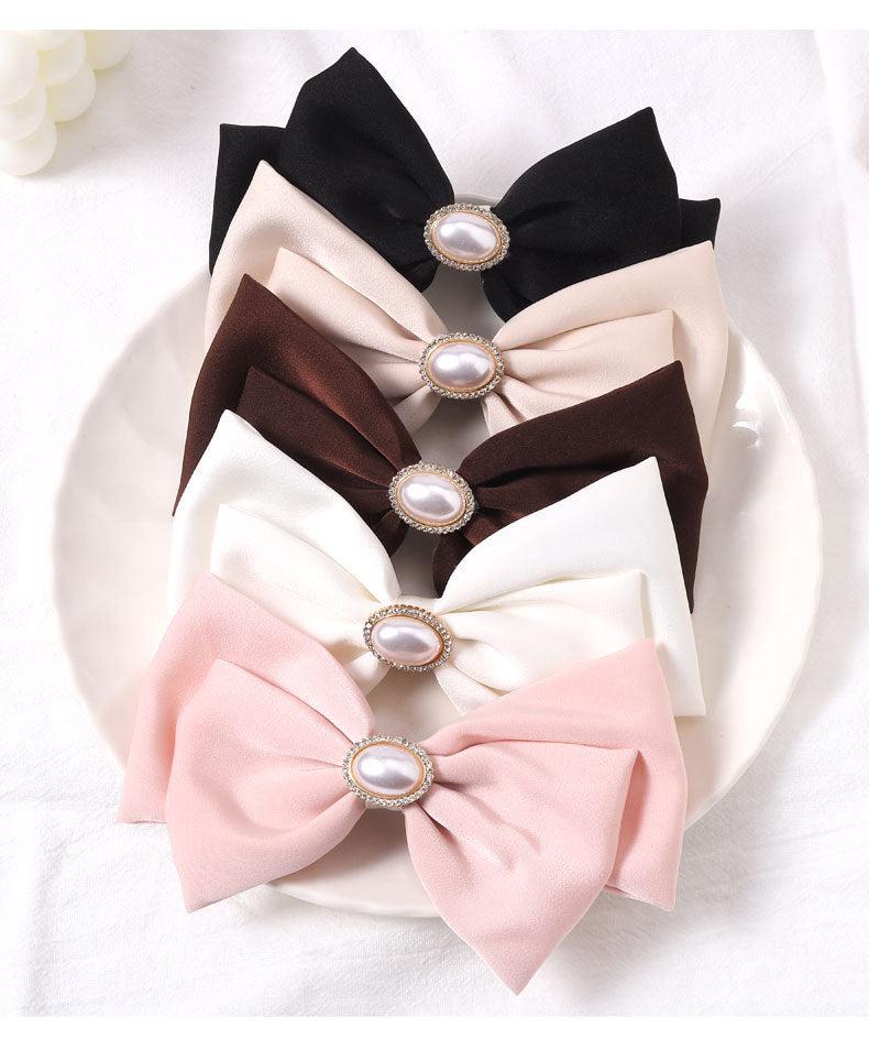 Women's Simple Style Classic Style Bow Knot Cloth Inlay Pearl Hair Clip
