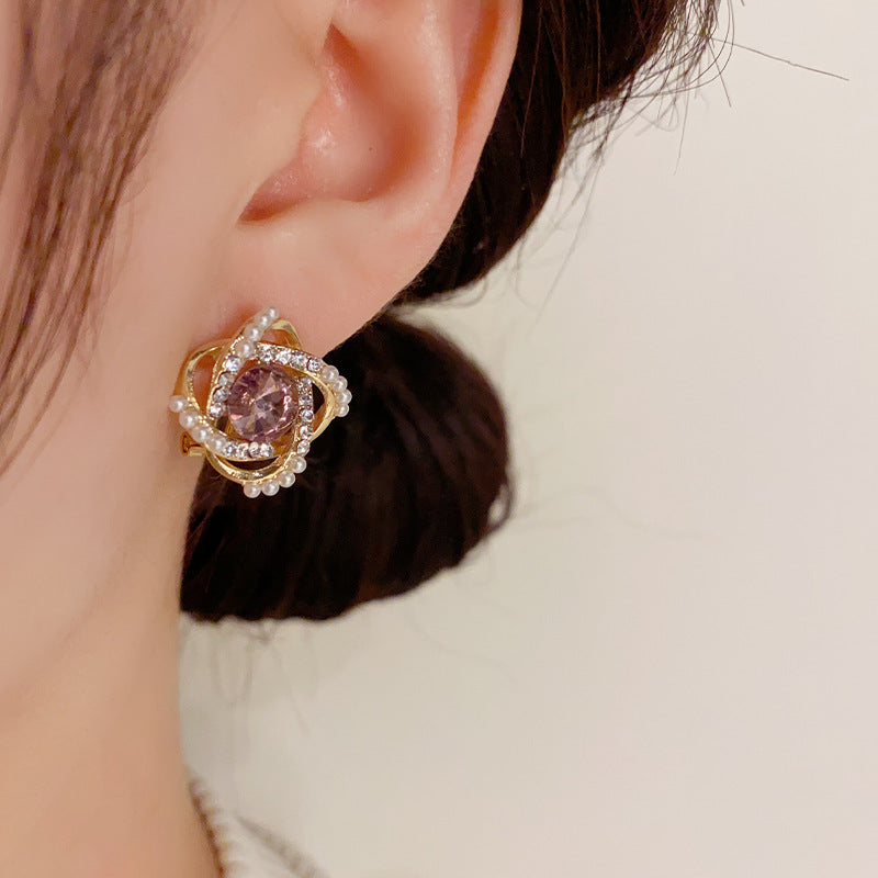 S925 silver needle exquisite light luxury elegant small fragrant zircon stud earrings wholesale