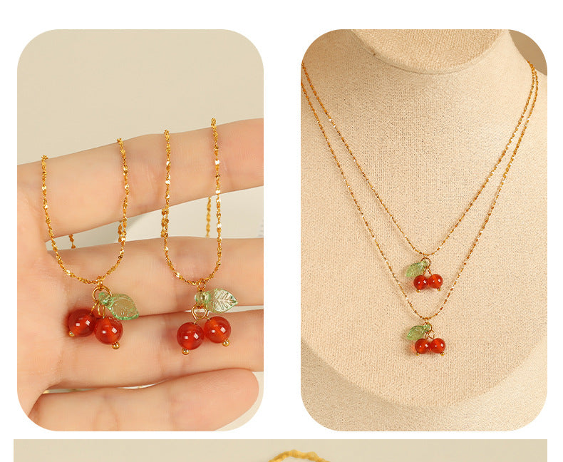 Jewelry Cute Cherry Titanium Steel Plating Pendant Necklace