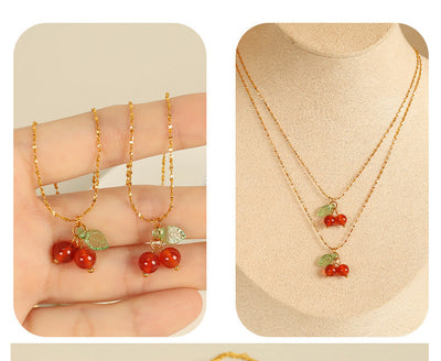 Jewelry Cute Cherry Titanium Steel Plating Pendant Necklace