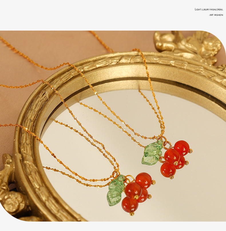 Jewelry Cute Cherry Titanium Steel Plating Pendant Necklace