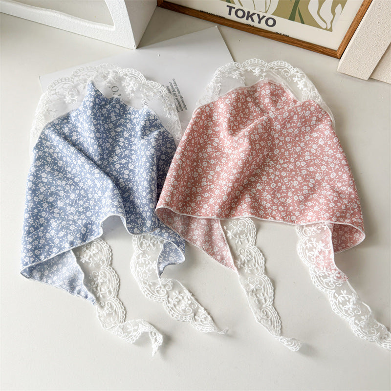 Small Floral Scarf 2024 New Floral Tie Hair Scarf Sense Shawl Lace Stitching Hair Band Scarf