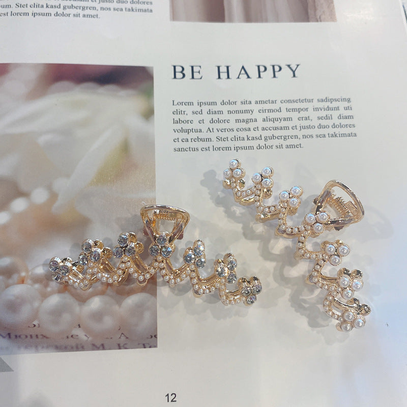 korean style imitation pearl metal rhinestone catch clip