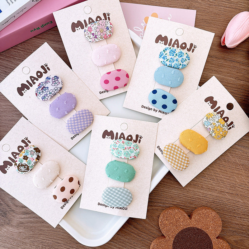 Korean Style Fabric Small Oval Children BB Clip Cute Floral Girls Fringe Hairpin Fresh Baby Hair Accessories Headdress