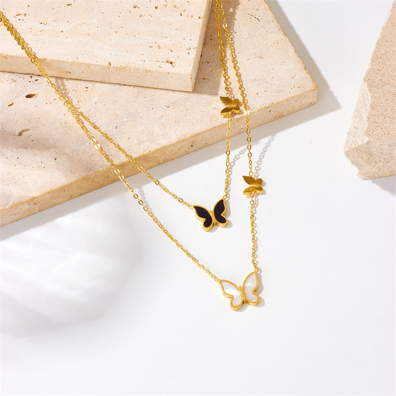 Jewelry Simple Style Butterfly Titanium Steel Plating Double Layer Necklaces