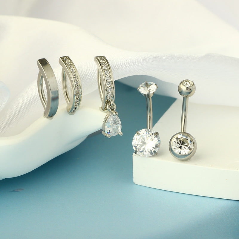 1 Piece 1 Set Belly Rings Simple Style Shiny Geometric 316L Stainless Steel  Copper Inlay Zircon