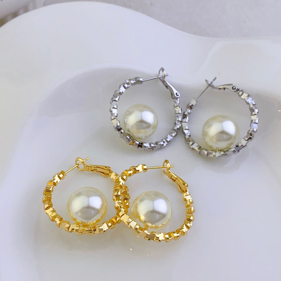 Copper plated real gold Korean version fashion broken silver earrings pearl earrings