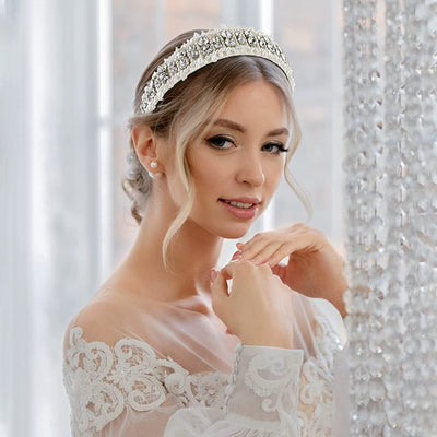 Women's Lady Geometric Artificial Pearl Cloth Rhinestone Hair Band