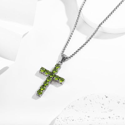 Jewelry IG Style Shiny Cross Titanium Steel Zircon Polishing Inlay Pendant Necklace