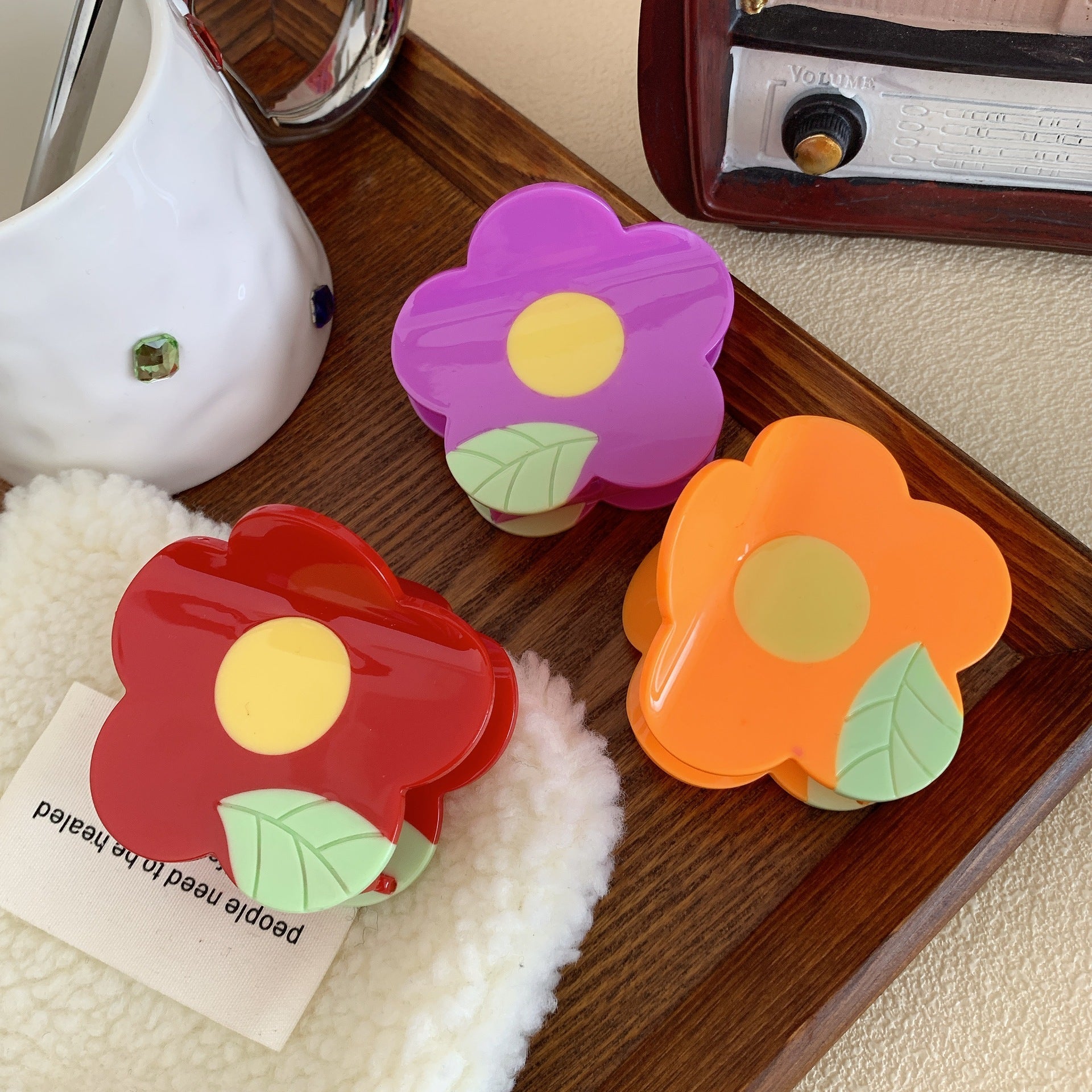 women's sweet simple style flower acetic acid sheets hair claws