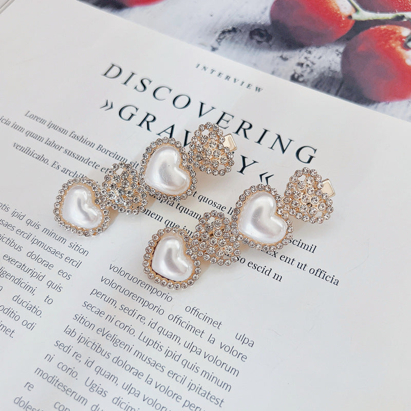 fashion heart shape alloy inlay artificial pearls rhinestones hair clip 1 pair