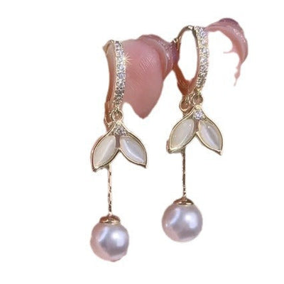 Temperament fishtail pearl fringed earrings earrings