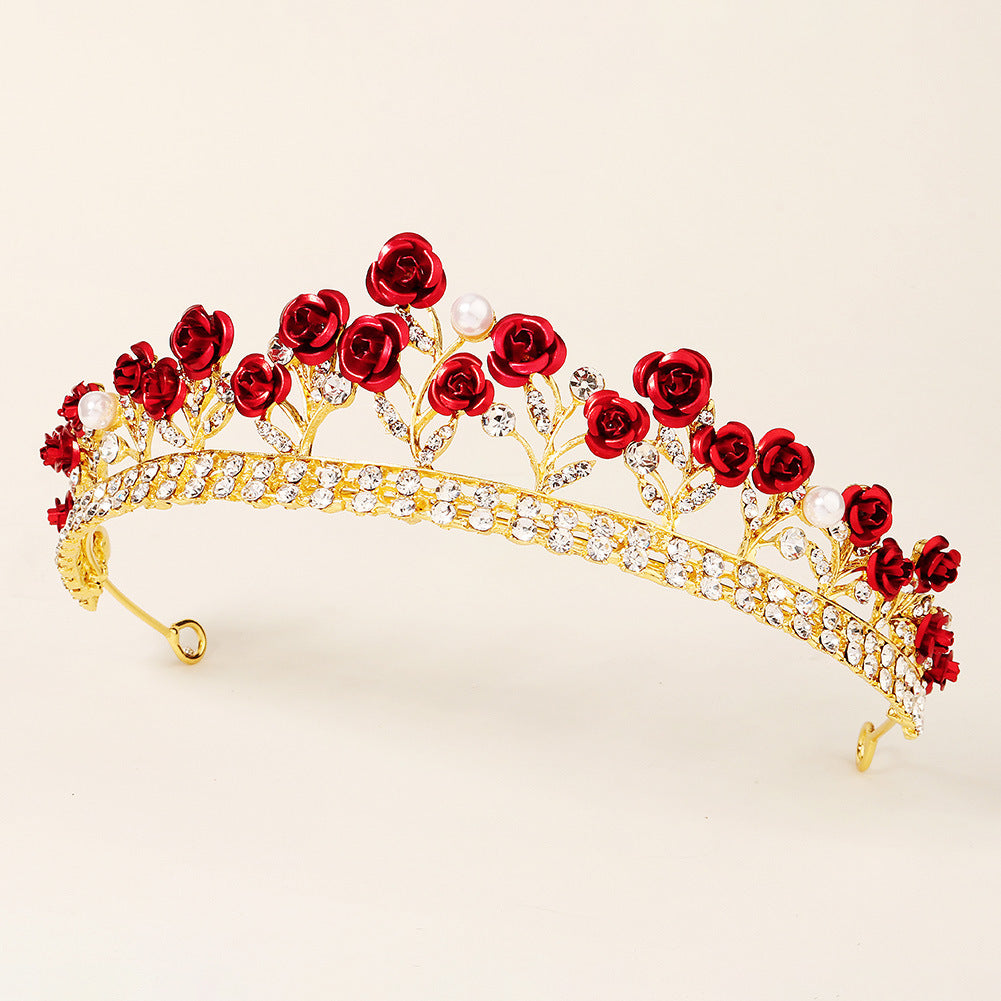 new wedding jewelry baroque red rose diamond crown