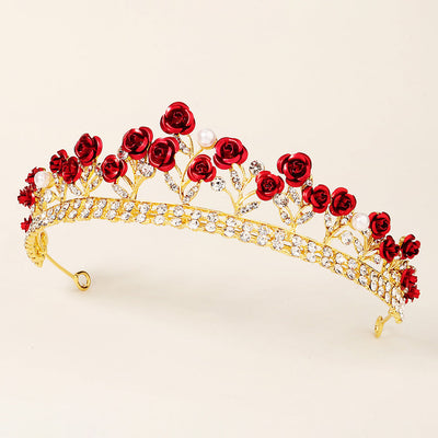 new wedding jewelry baroque red rose diamond crown
