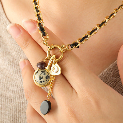 Retro Geometric natural stone Copper Black Pointed Crystal Necklace In Bulk