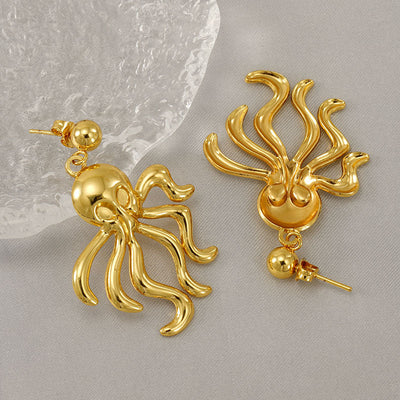 1 Pair Retro Simple Style Octopus Polishing Titanium Steel 18K Gold Plated Drop Earrings