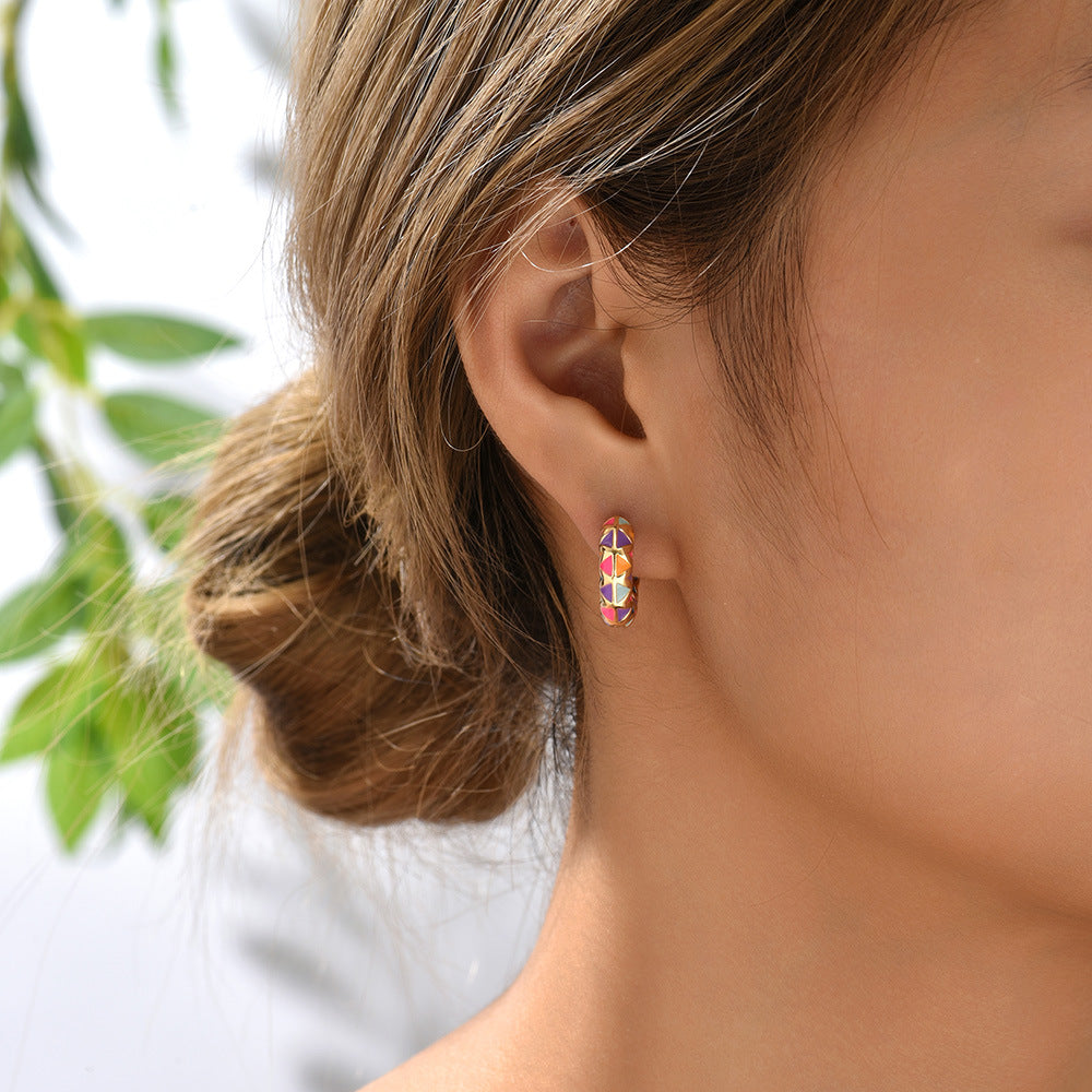 1 Pair Simple Style Rhombus Enamel 304 Stainless Steel Earrings