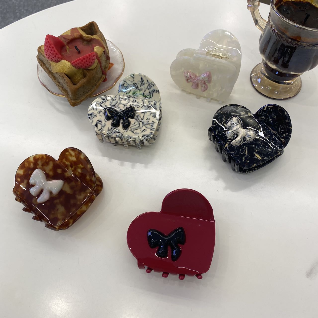 Women's Simple Style Heart Shape Bow Knot Acetic acid sheets Hair Claws