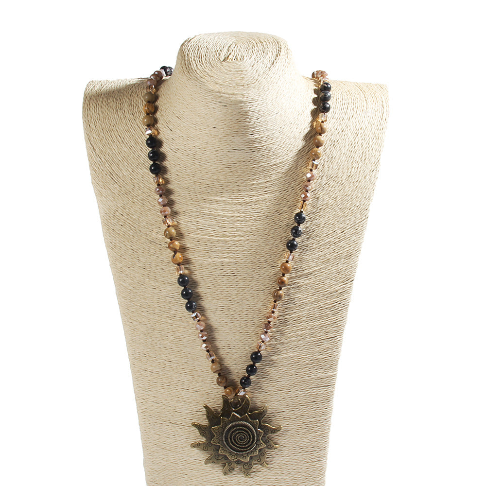 Bohemian Sun natural stone Beaded Chain Pendant Necklace In Bulk