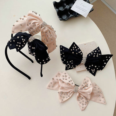 women's elegant fashion bow knot cloth headwear artificial rhinestones hair clip