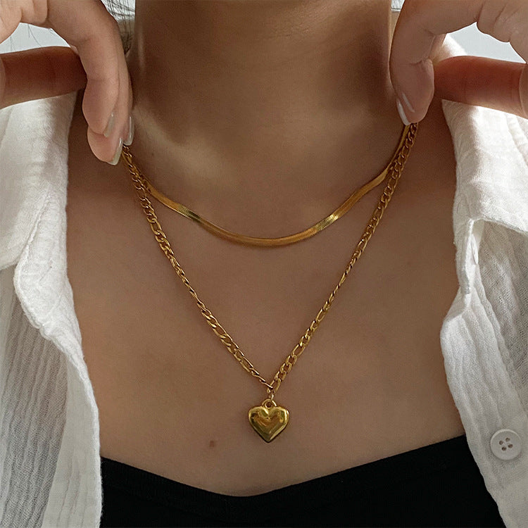 Jewelry Simple Style Classic Style Heart Shape Titanium Steel Plating Pendant Necklace