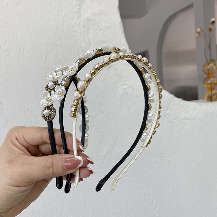 korean version pearl flower full diamond headband