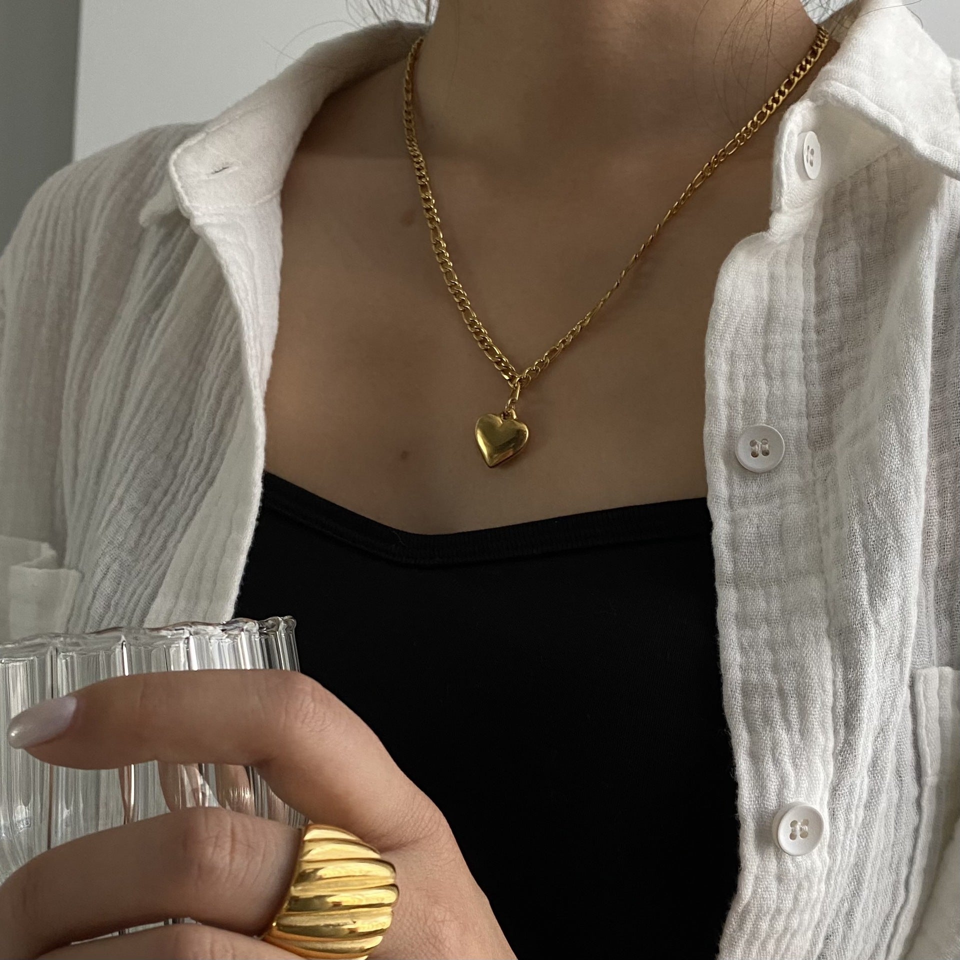 Jewelry Simple Style Classic Style Heart Shape Titanium Steel Plating Pendant Necklace