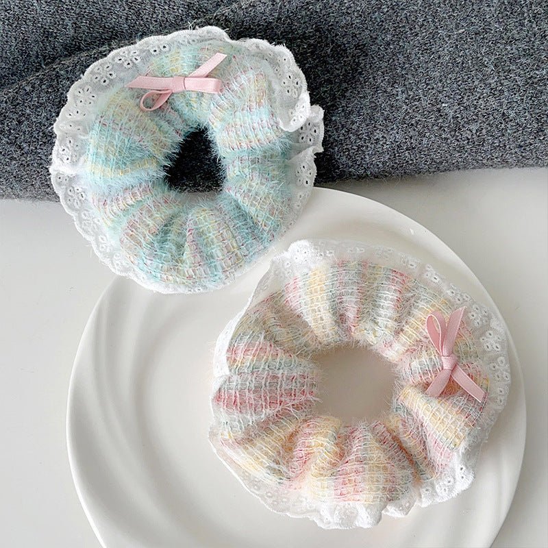 Unisex Casual Sweet Rainbow yarn Rib-Knit Hair Tie