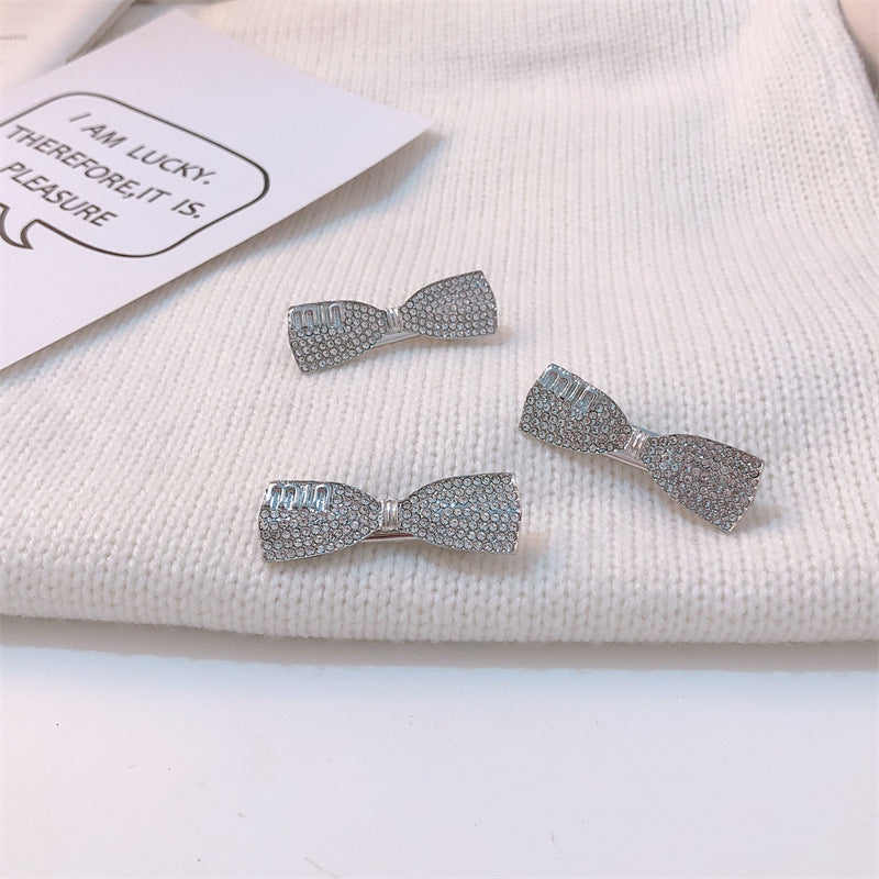 simple style bow knot alloy inlay zircon hair clip