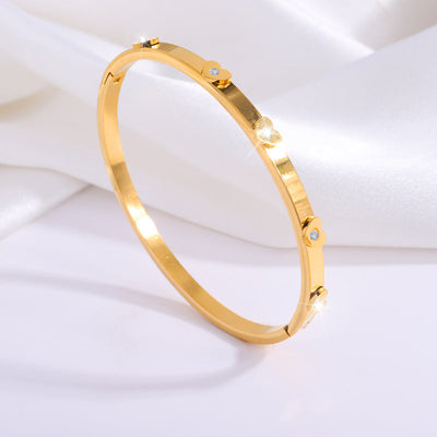 IG Style Sweet Round Heart Shape Flower Titanium Steel Zircon Bangle In Bulk